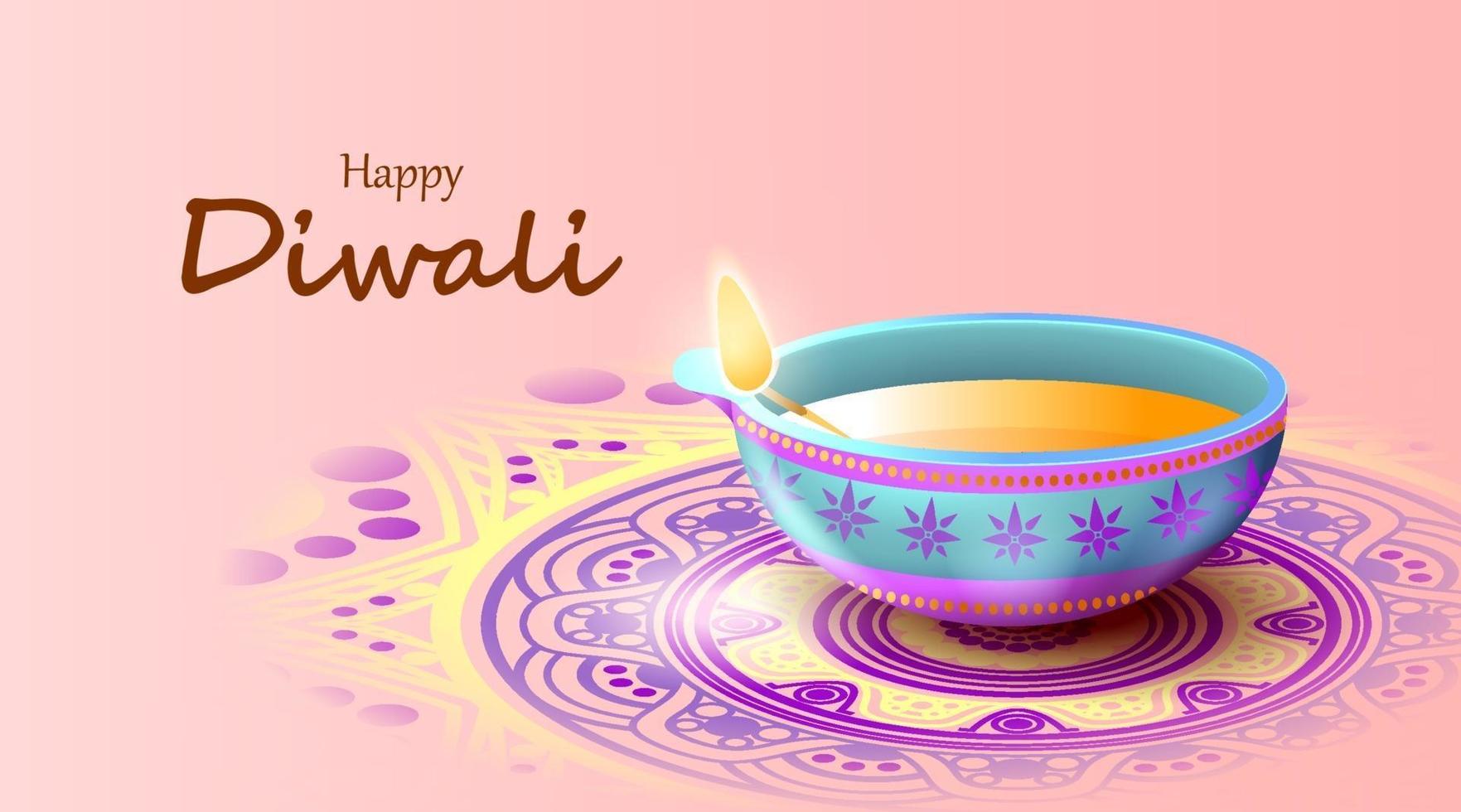 glad diwali festival med oljelampa, diwali firande gratulationskort, vektor