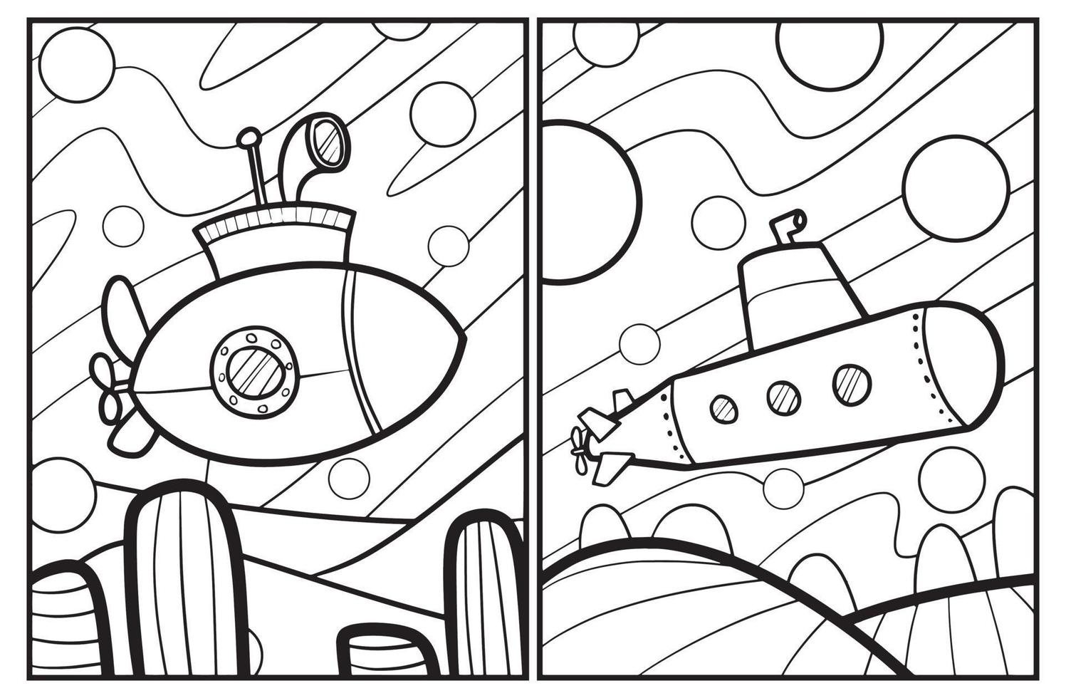 komisch U-Boot Karikatur Färbung Seiten vektor