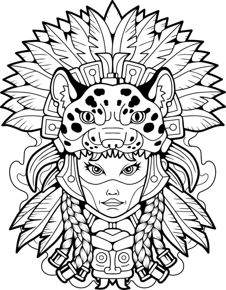 söt aztec prinsessa, översikt illustration design vektor