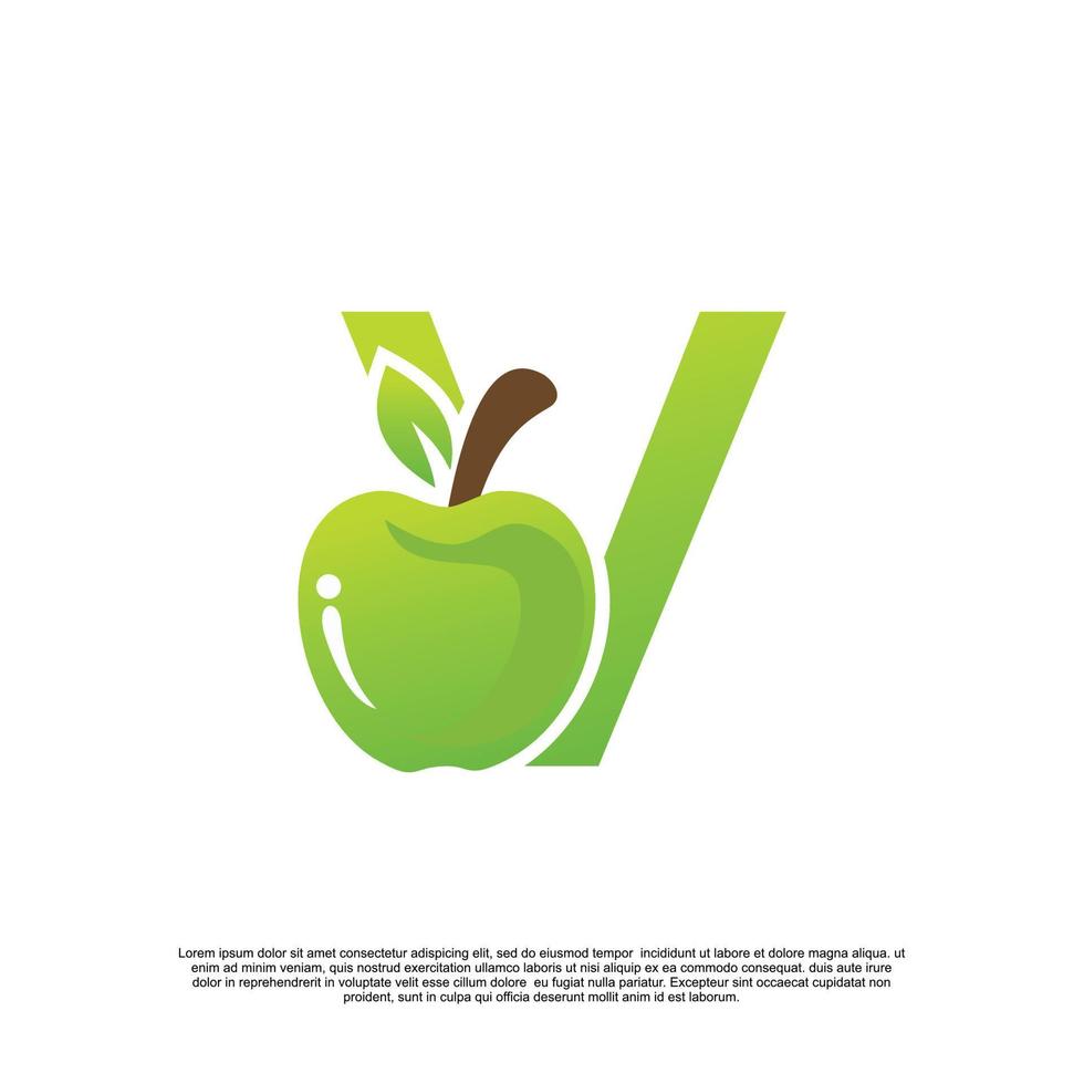 brev v logotyp design med frukt mall färsk logotyp premie vektor
