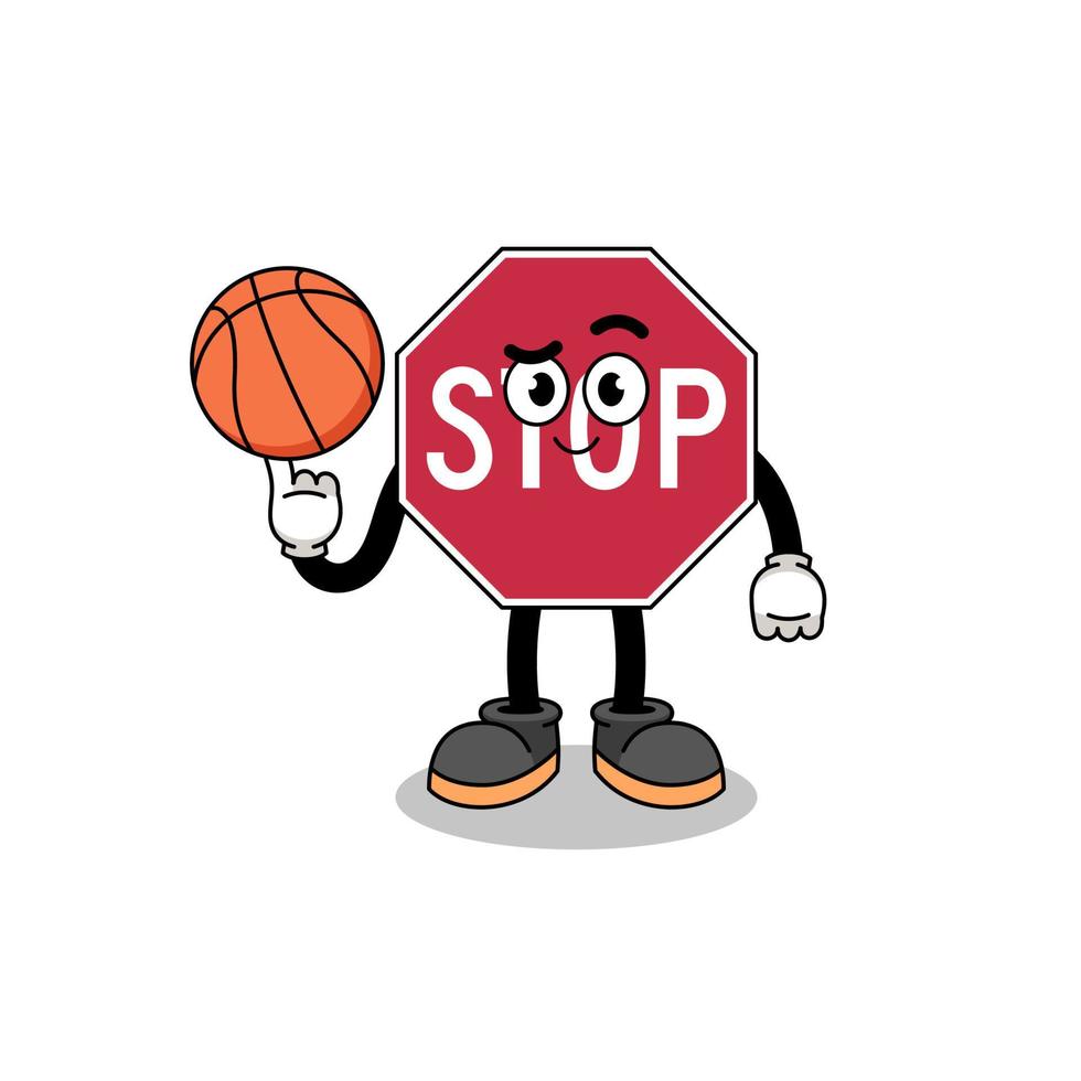 halt Straße Zeichen Illustration wie ein Basketball Spieler vektor
