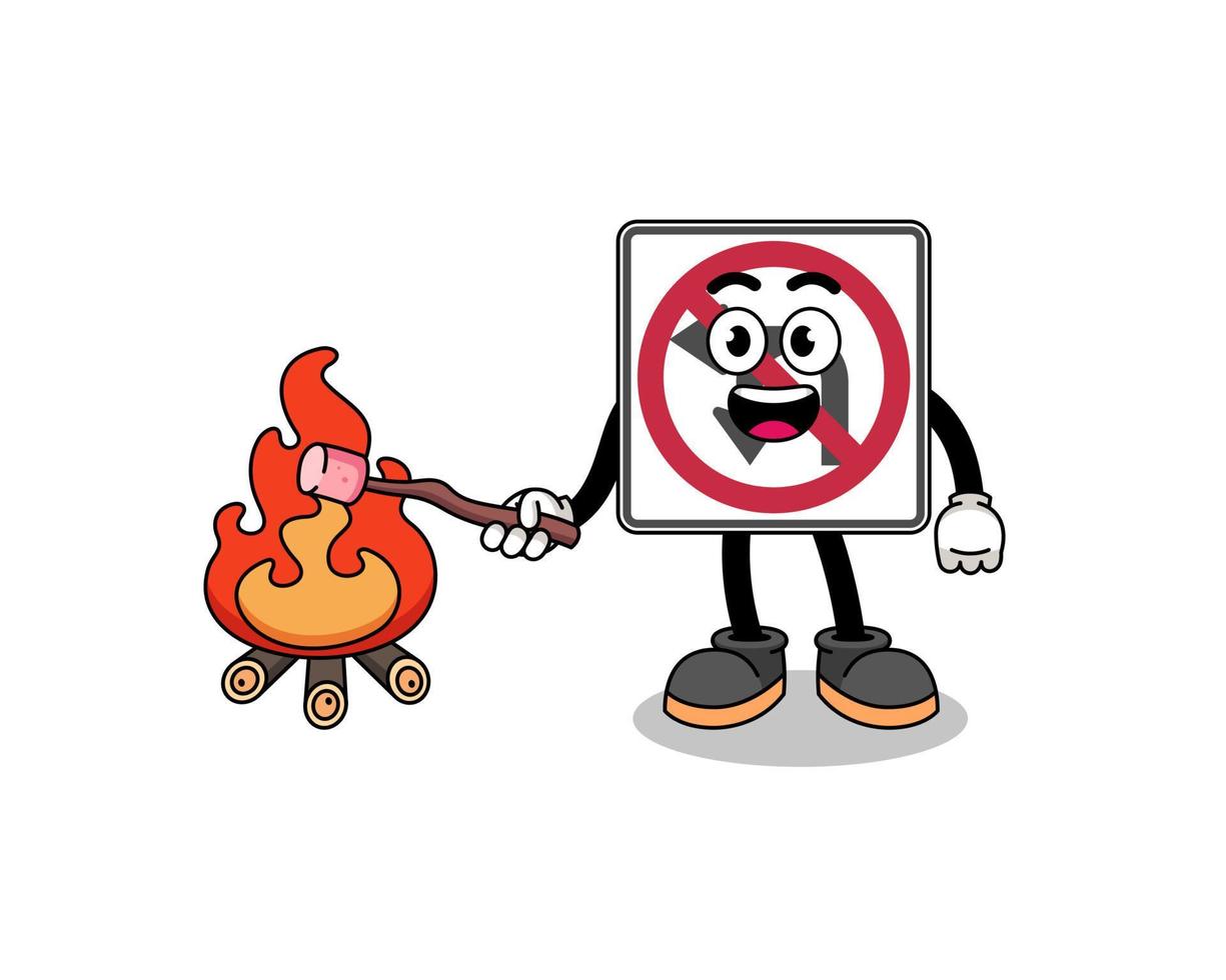 illustration av Nej vänster eller u sväng väg tecken brinnande en marshmallow vektor