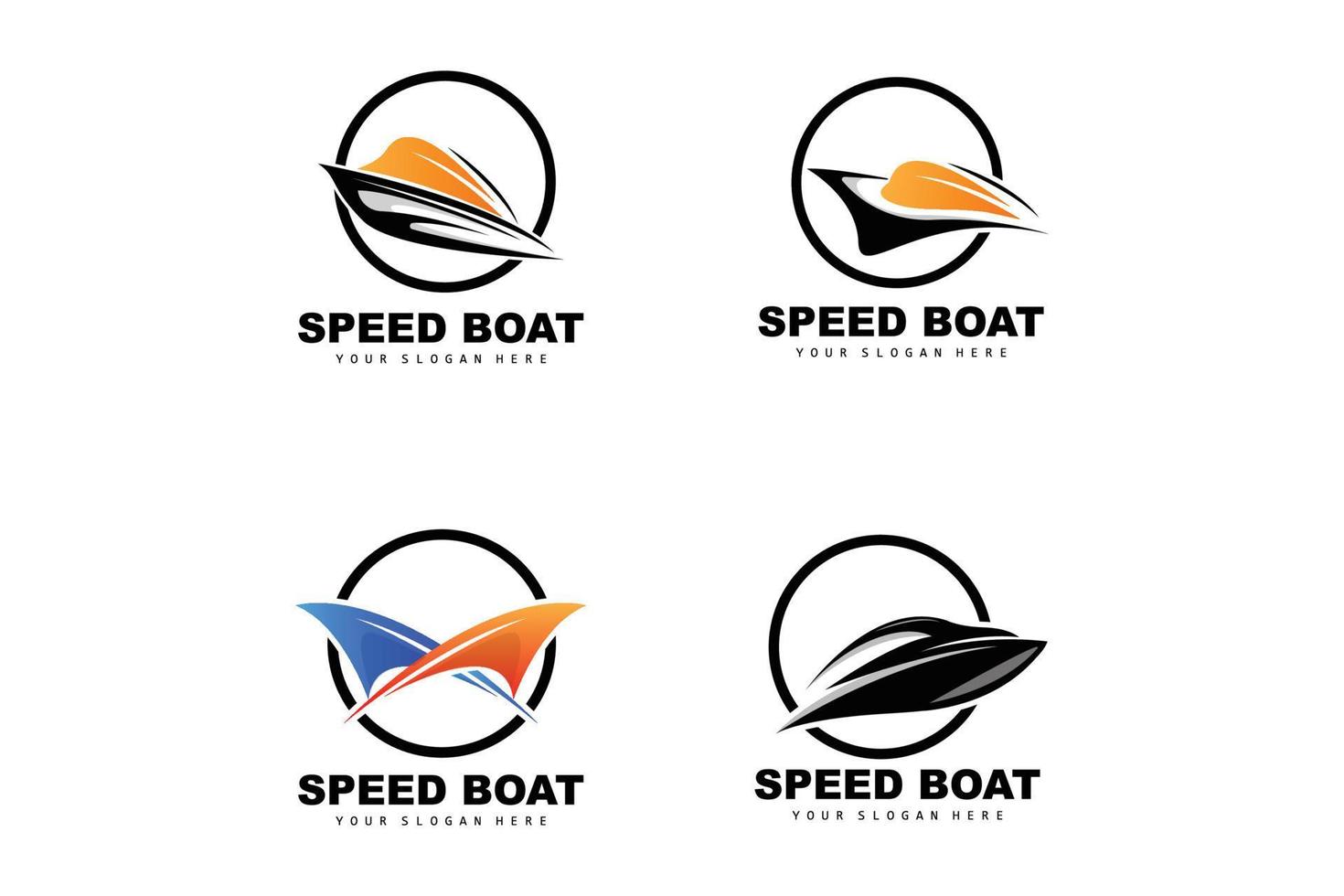 Schnellboot-Logo, schneller Frachtschiff-Vektor, Segelboot, Design für Schiffsbauunternehmen, Schifffahrt, Seefahrzeuge, Transport vektor