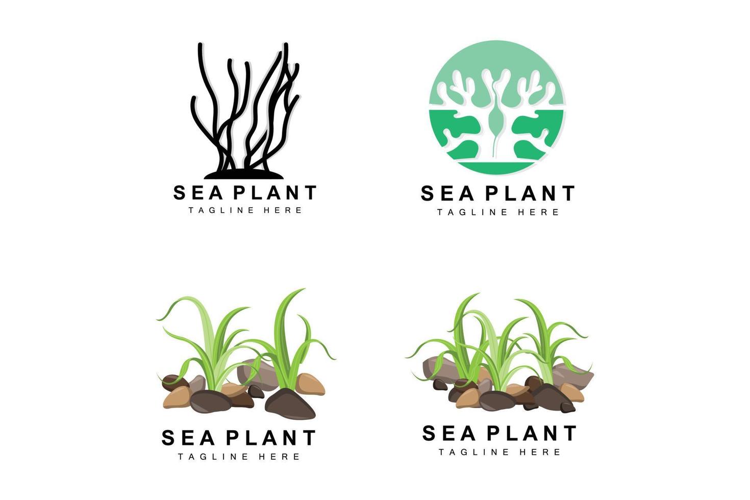 algenlogo, vektordesign von meerespflanzen, lebensmittelgeschäft und naturschutz vektor