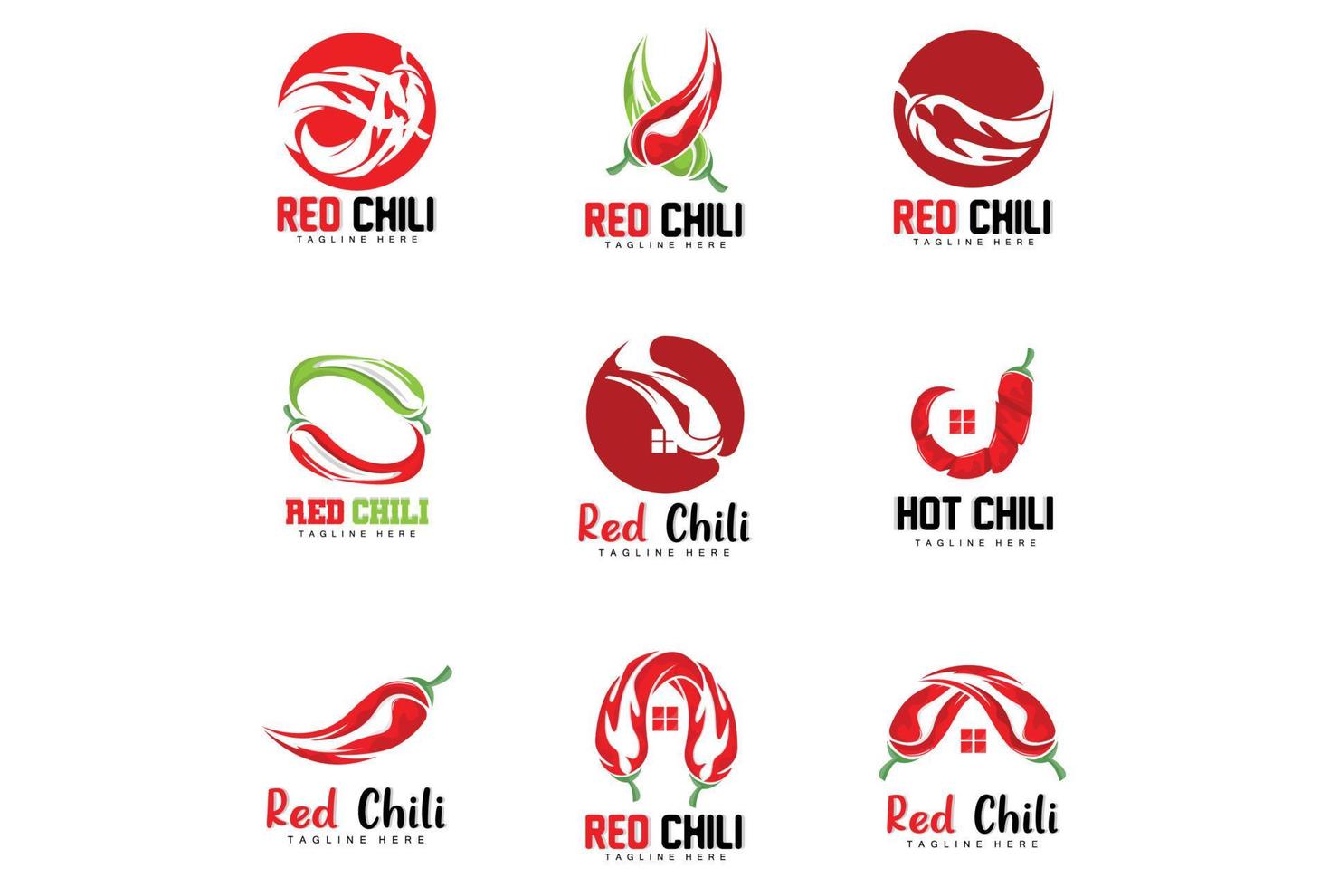 röd chili logotyp, varm chili paprikor vektor, chili trädgård hus illustration, företag produkt varumärke illustration vektor