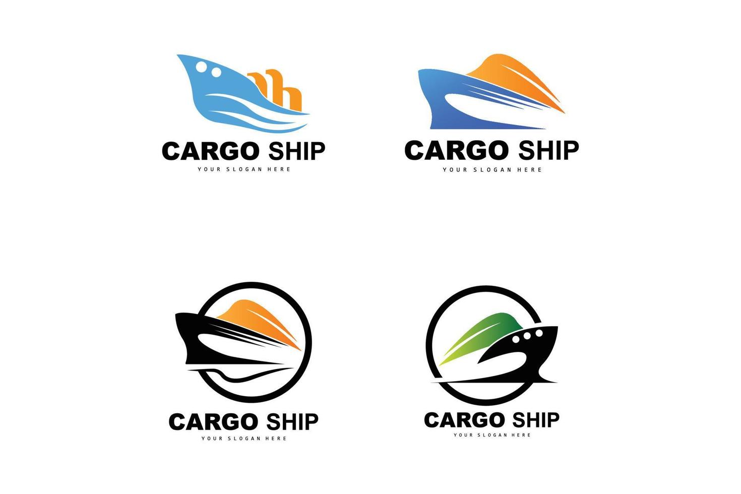 Frachtschiff-Logo, schneller Frachtschiff-Vektor, Segelboot, Design für Schiffsbauunternehmen, Wasserstraßensegeln, Seefahrzeuge, Transport, Logistik vektor