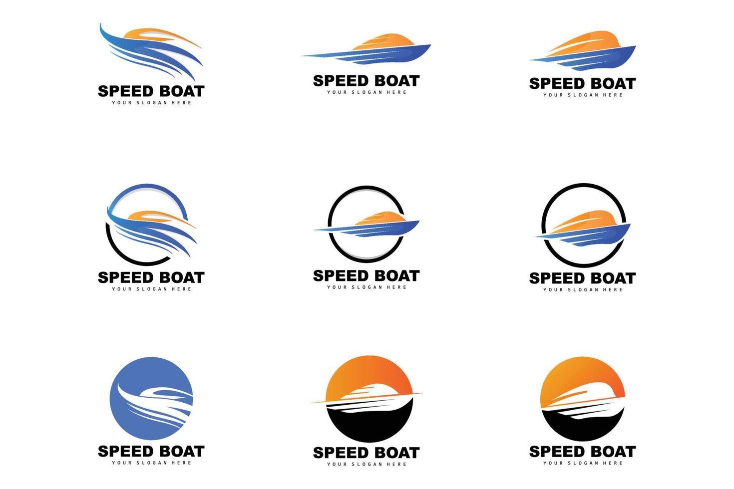 Schnellboot-Logo, schneller Frachtschiff-Vektor, Segelboot, Design für Schiffsbauunternehmen, Schifffahrt, Seefahrzeuge, Transport vektor