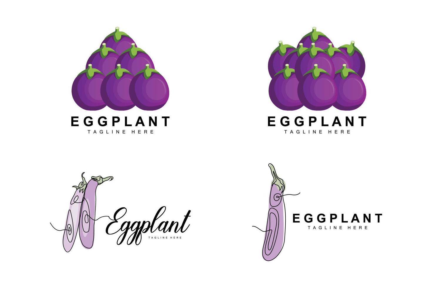 äggplanta logotyp design, grönsaker illustration lila vegetabiliska plantage vektor, produkt varumärke ikon mall vektor