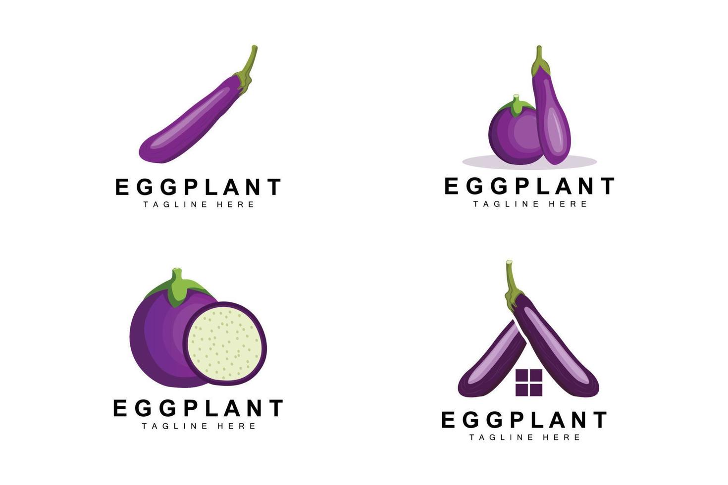 Auberginen-Logo-Design, Gemüseillustration lila Gemüseplantagenvektor, Symbolvorlage für Produktmarken vektor
