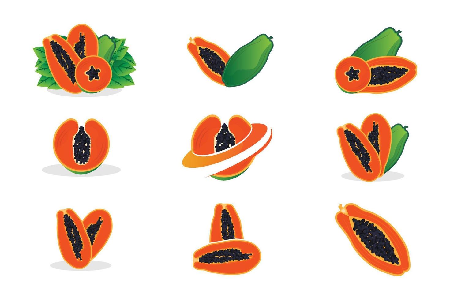 Papaya-Logo-Design, Vitamin-Frucht-Vektor, Symbol für Fruchtprodukt-Markenillustration vektor