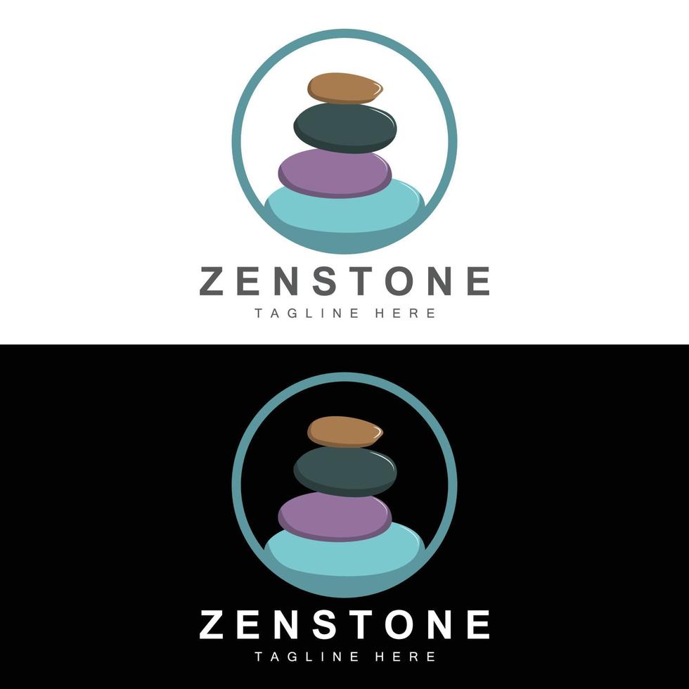 Gleichgewichtsstein-Logo-Design, Vektortherapiestein, Massagestein, heißer Stein und Zenstone, Produktmarkenillustration vektor