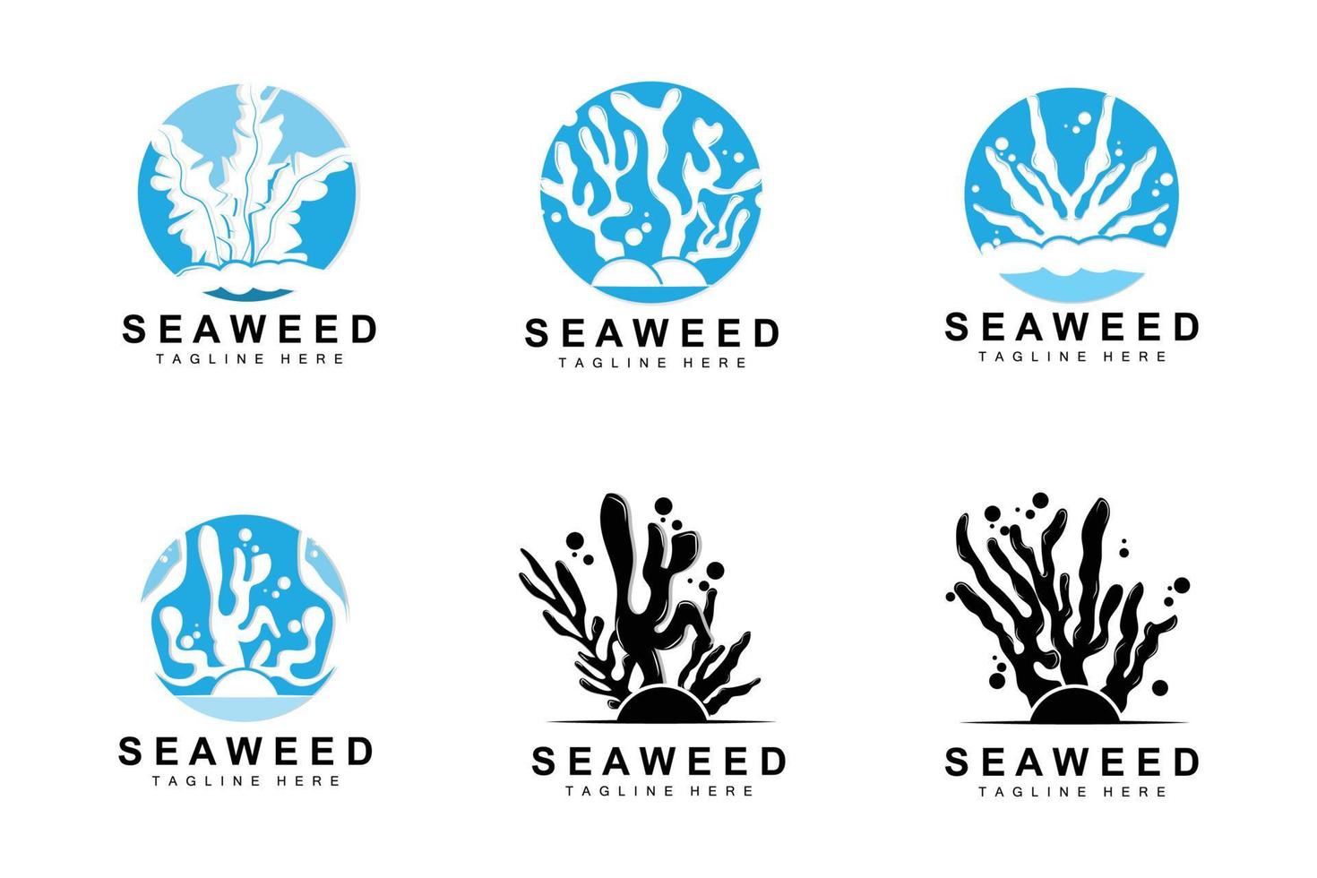 tång logotyp design, under vattnet växt illustration, kosmetika och mat Ingredienser vektor