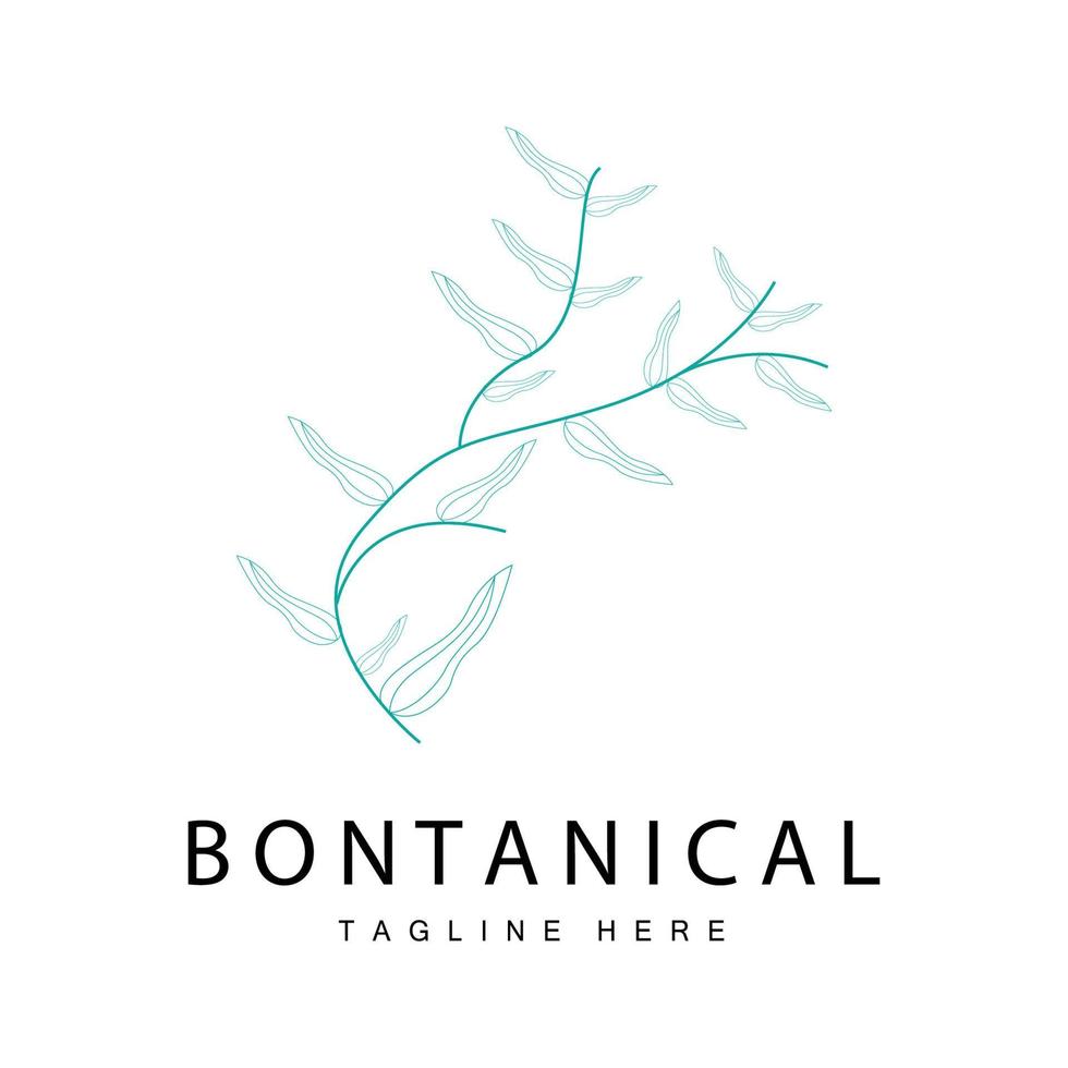 botanisk logotyp, natur växt design, blomma växt ikon vektor med linje modell