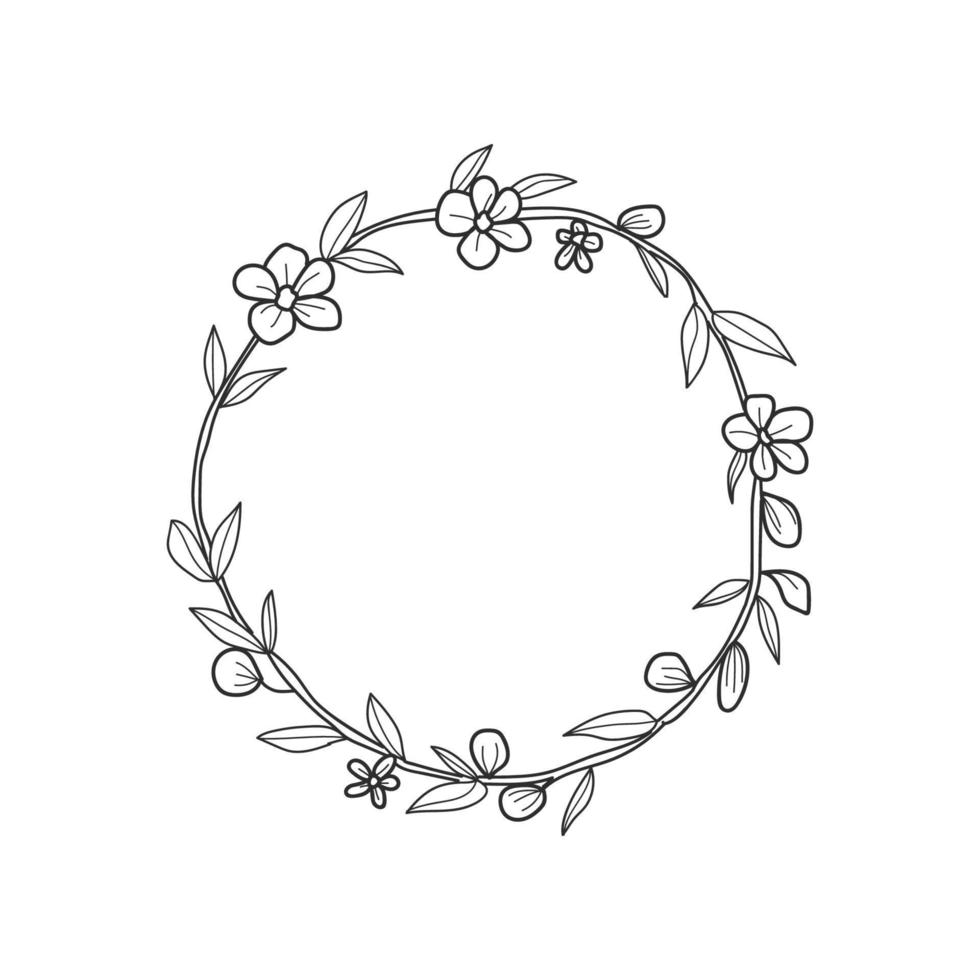 einstellen von Kränze mit Blätter Bildung ein Kreis, Lorbeer Kranz Design Element, einfach Hand gezeichnet zum Hochzeit Einladung, Gruß Karte, Blume isoliert auf Weiß Hintergrund. vektor