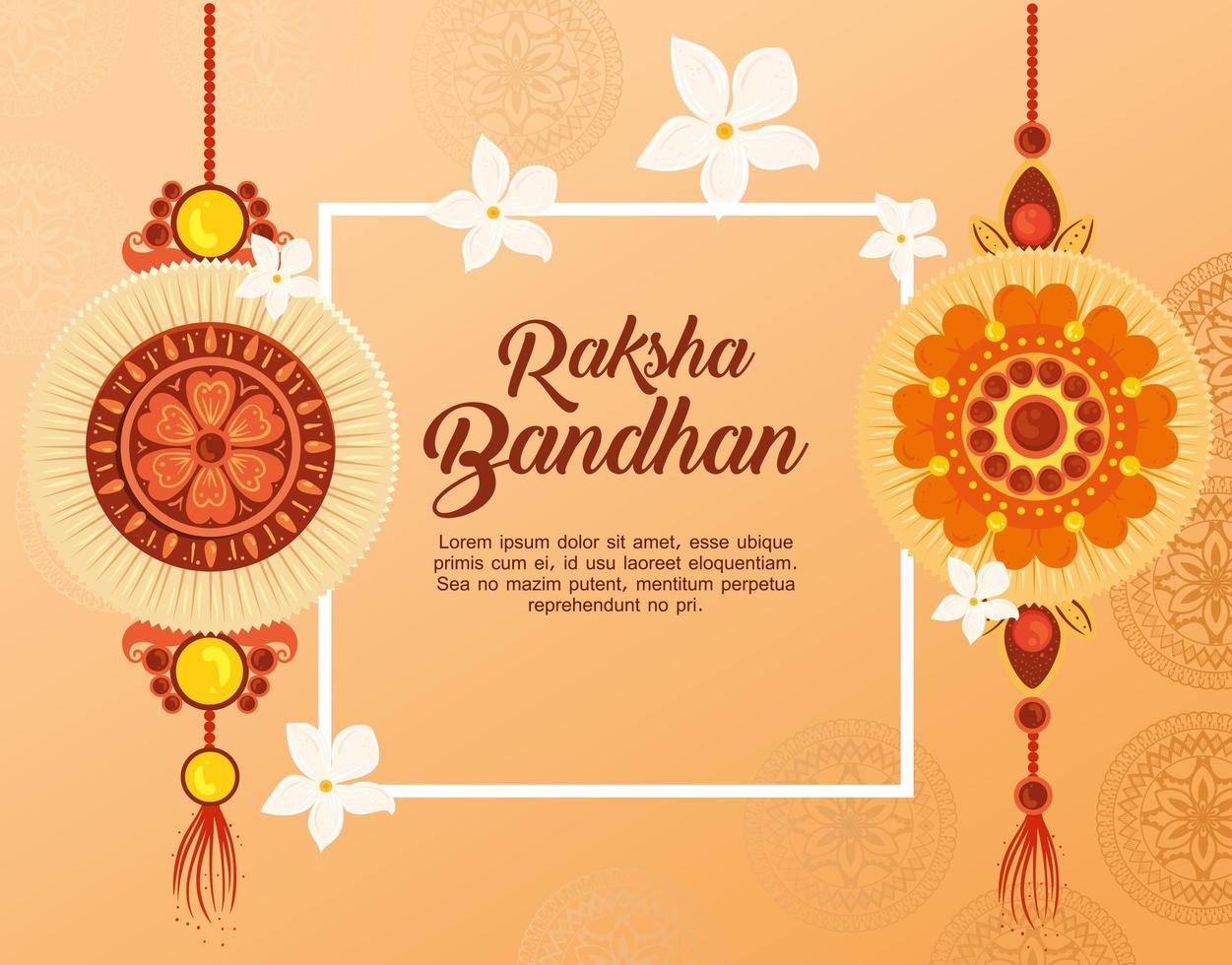 gratulationskort med dekorativ uppsättning rakhi för raksha bandhan vektor