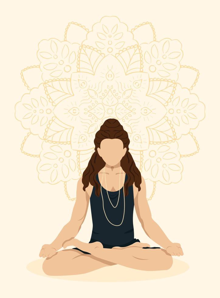 ein Mann im ein Lotus Position mit lange Haar meditiert oder tut Yoga Yoga Studio Poster vektor