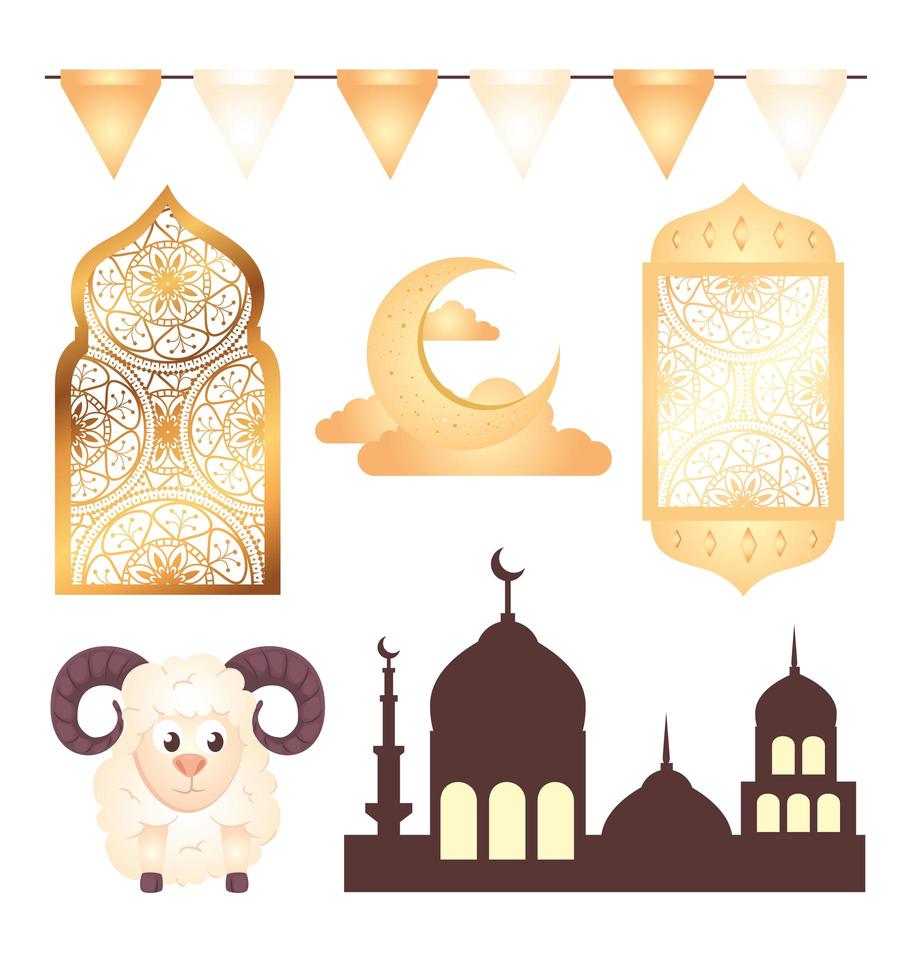 eid al adha mubarak Dekoration Ikonensammlung vektor