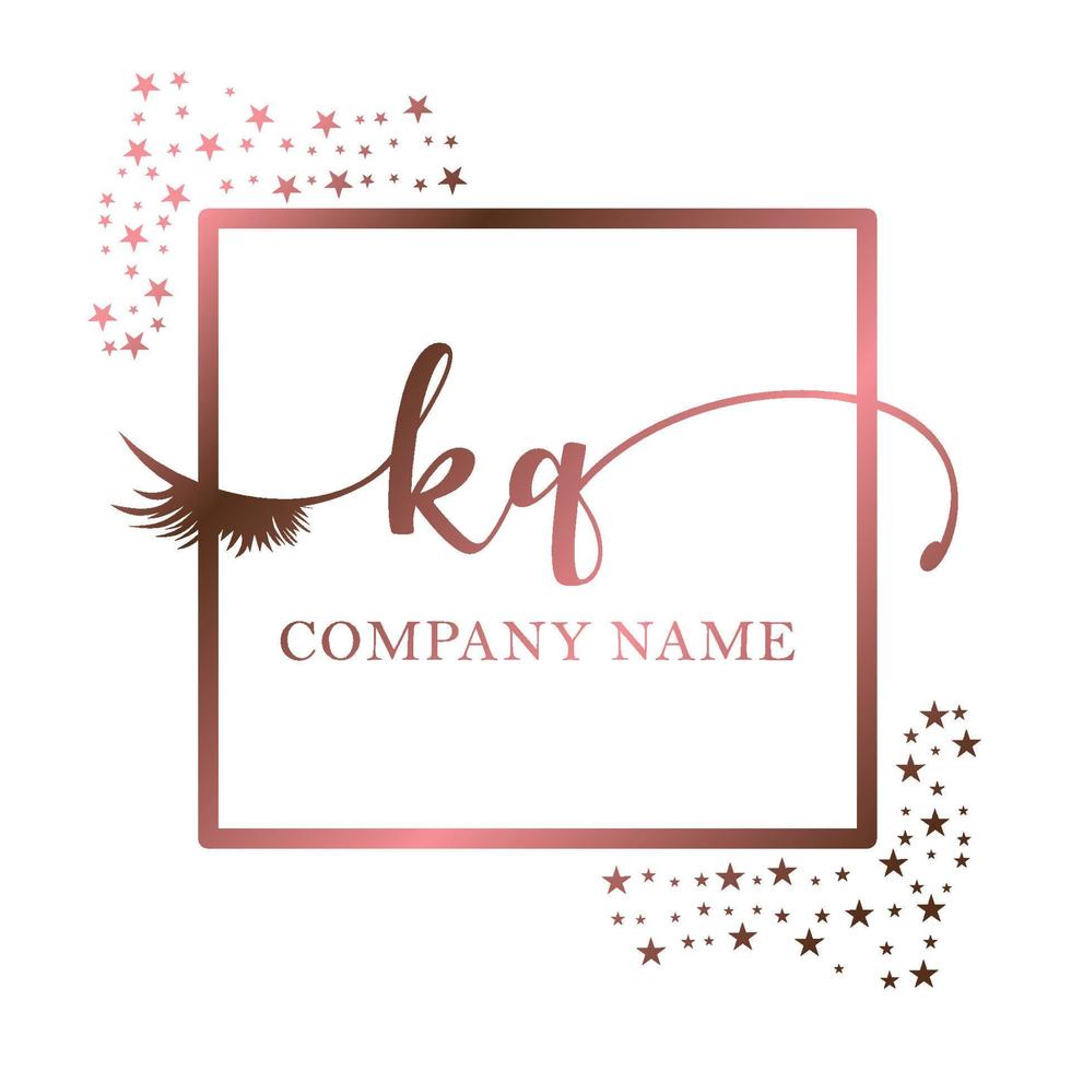 första logotyp kq handstil kvinnor ögonhår smink kosmetisk bröllop modern premie vektor