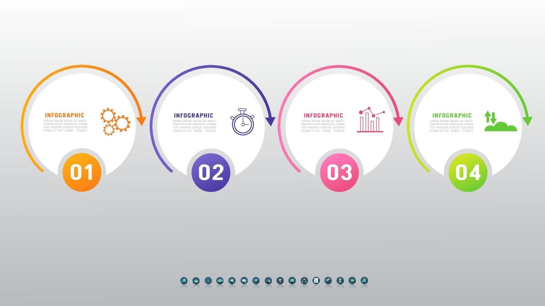 Business Timeline Infografiken Vorlage mit 4 Optionen auf grauem Hintergrund. vektor