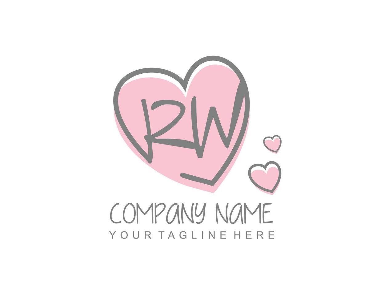 första rw med hjärta kärlek logotyp mall vektor