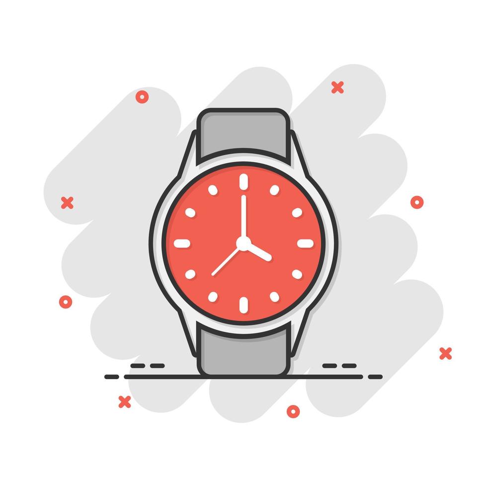 Armbanduhr-Symbol im Comic-Stil. Handuhr Cartoon-Vektor-Illustration auf weißem Hintergrund isoliert. Zeit Armband Spritzeffekt Geschäftskonzept. vektor