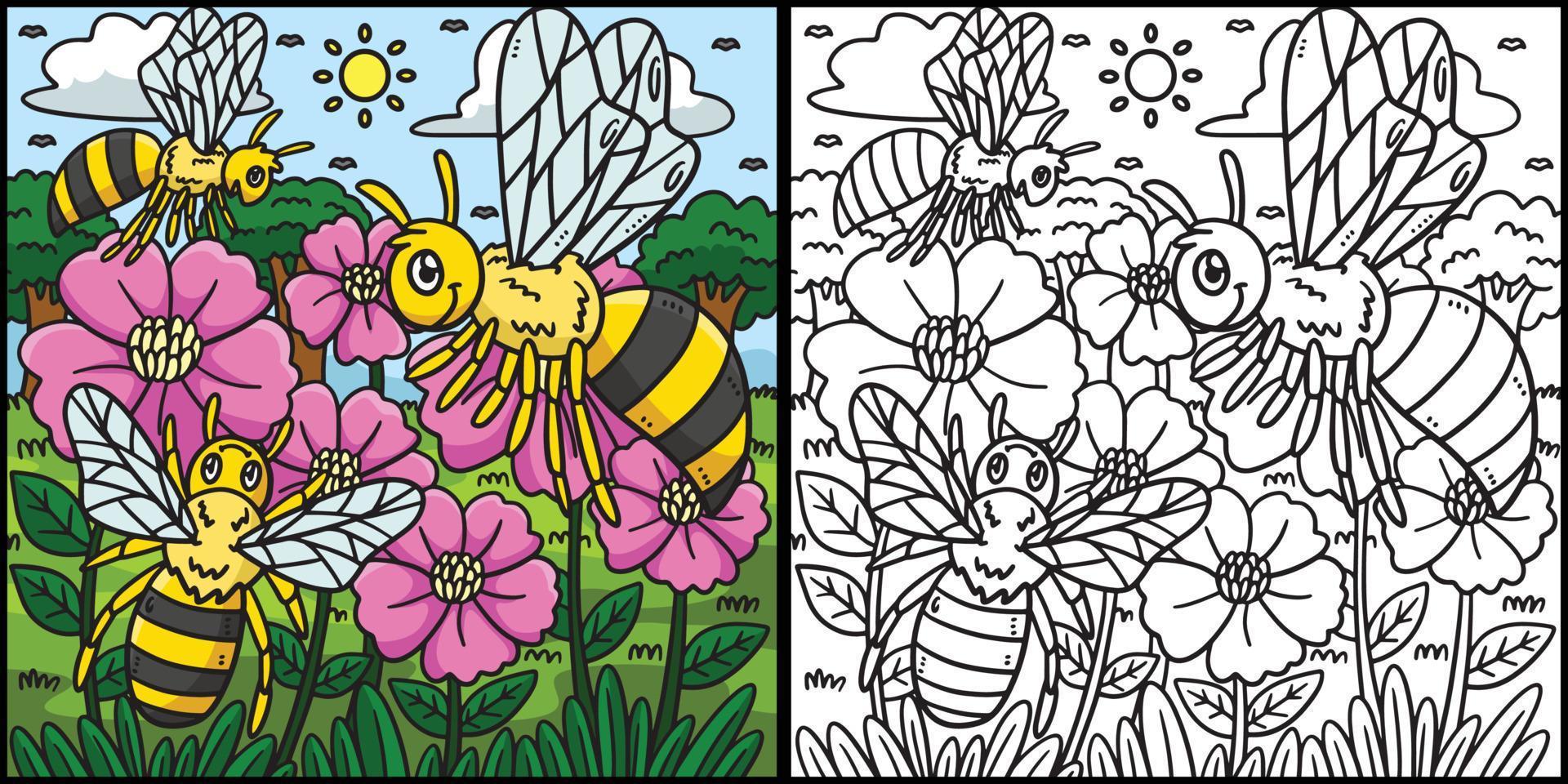 vår bin samlar pollen illustration vektor