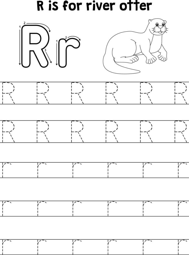 Fluss Otter Tier Rückverfolgung Brief ABC Färbung r vektor