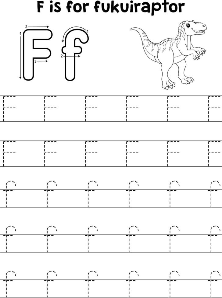 fukuiraptor dinosaurie spårande brev ABC färg f vektor