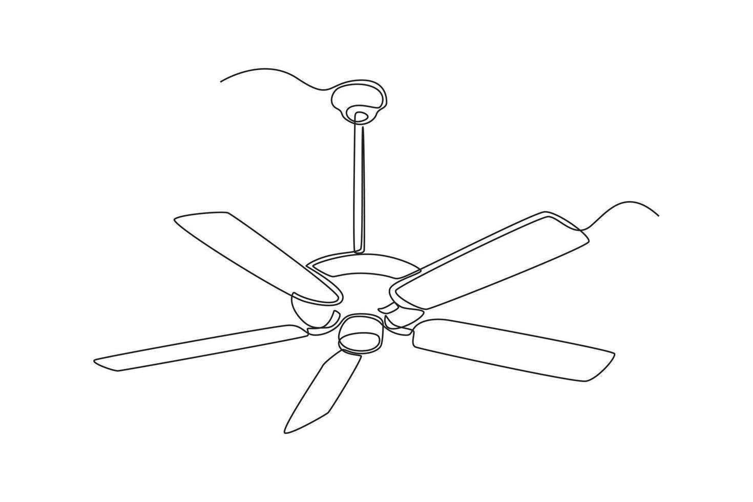 Single einer Linie Zeichnung elektrisch Decke Fan. Elektrizität Zuhause Gerät Konzept. kontinuierlich Linie zeichnen Design Grafik Vektor Illustration.