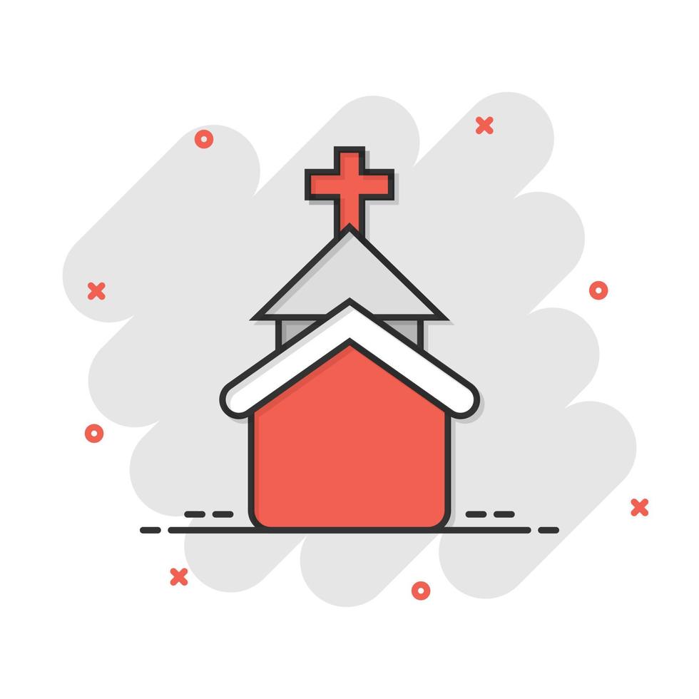 kyrka ikon i komisk stil. kapell vektor tecknad serie illustration på vit isolerat bakgrund. religiös byggnad företag begrepp stänk effekt.