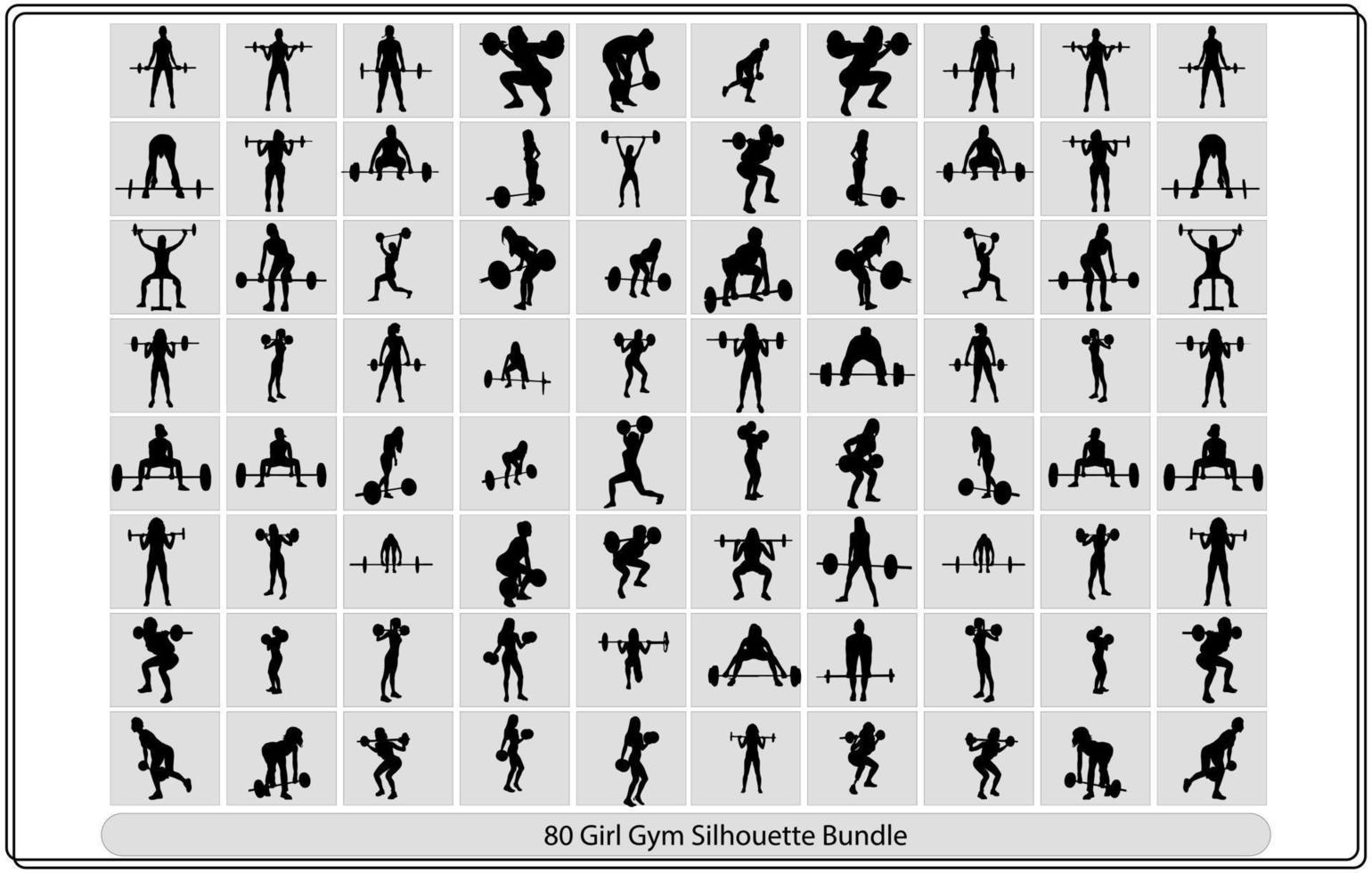 stor uppsättning av vektor silhuetter av man och kvinna håller på med kondition, sport och yoga träna isolerat på vit bakgrund. ikoner av sportigt pojke och flicka praktiserande övningar i annorlunda positioner.