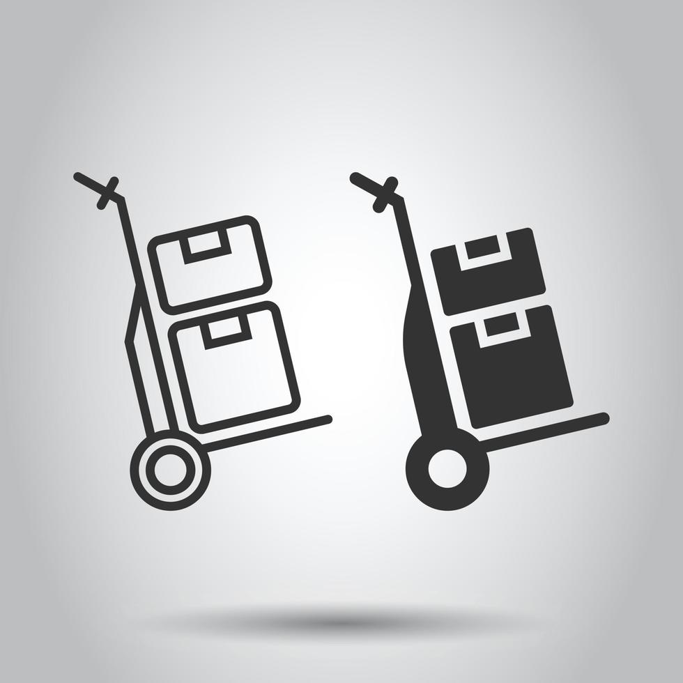 Cargo-Trolley-Symbol im flachen Stil. Lieferung Box-Vektor-Illustration auf weißem Hintergrund isoliert. Geschäftskonzept für den Versand von Kartons. vektor