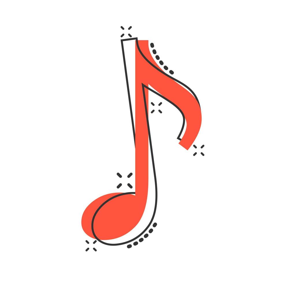 Vektor-Cartoon-Musiknotensymbol im Comic-Stil. Tonmedienkonzept-Illustrationspiktogramm. Audio-Note-Business-Splash-Effekt-Konzept. vektor