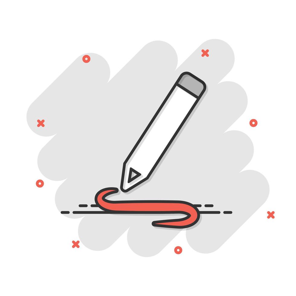 penna anteckningsblock ikon i komisk stil. dokumentera skriva vektor tecknad serie illustration på vit isolerat bakgrund. penna teckning företag begrepp stänk effekt.