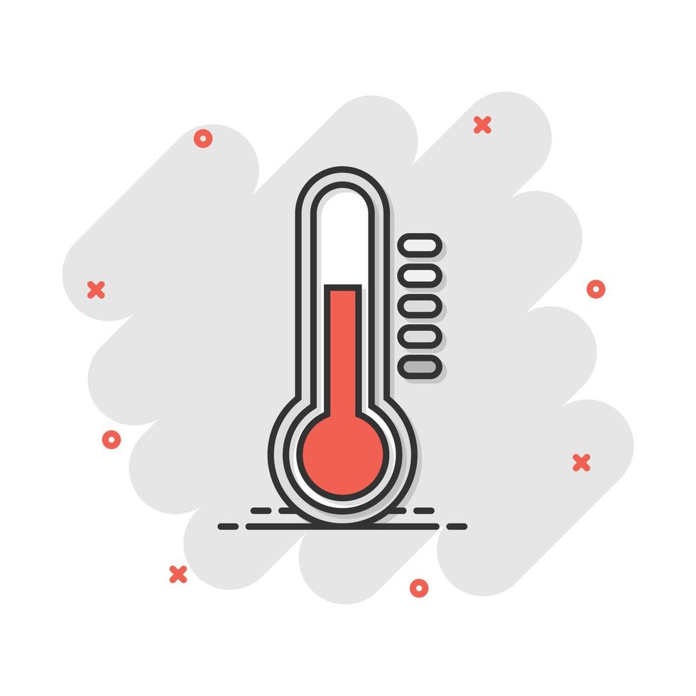 vektor termometer ikon i komisk stil. mål tecken illustration piktogram. termometer företag stänk effekt begrepp.