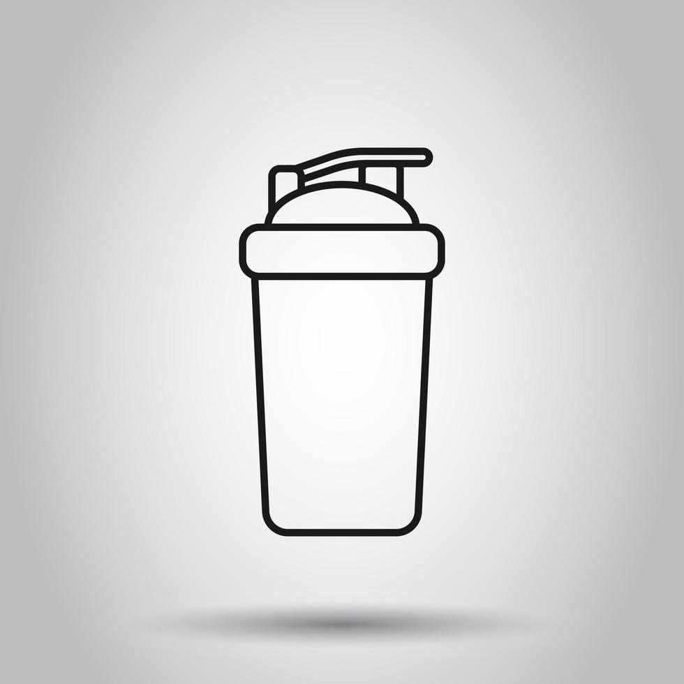 Shaker Symbol im eben Stil. Sport Flasche Vektor Illustration auf isoliert Hintergrund. Fitness Container Geschäft Konzept.