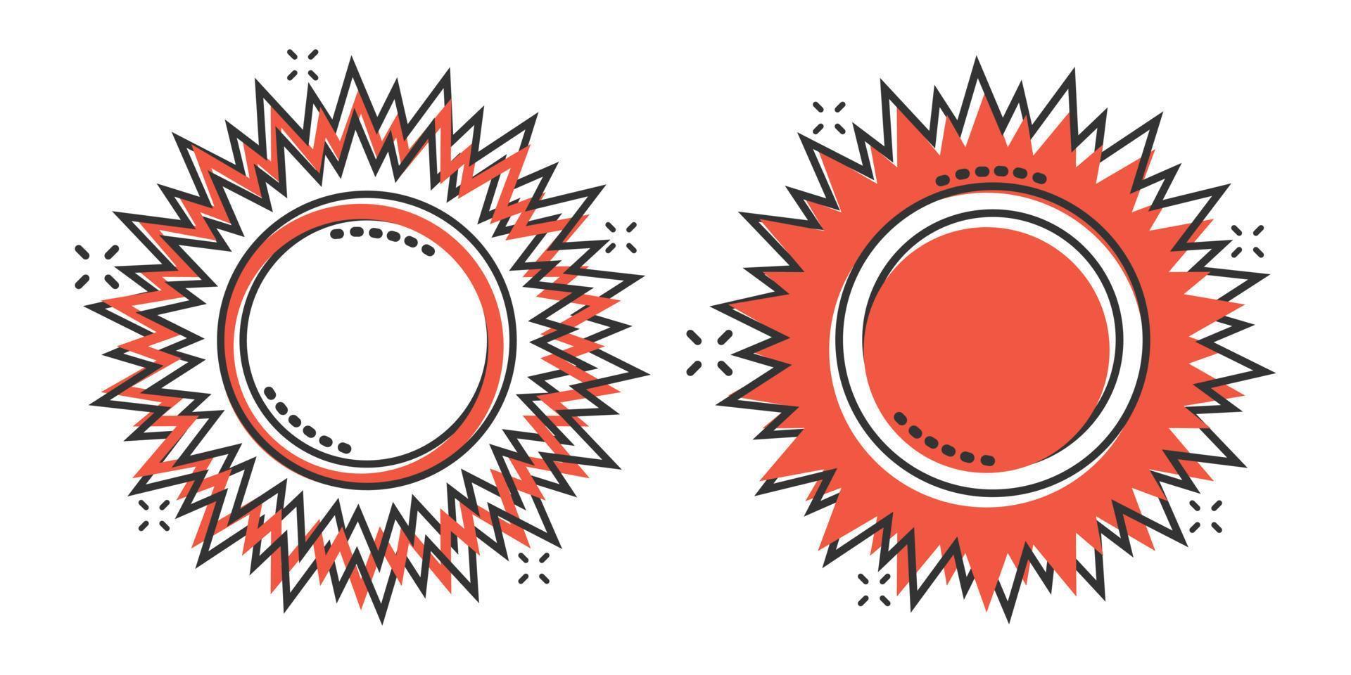 Sonnensymbol im Comic-Stil. Sonnenlicht-Cartoon-Zeichen-Vektorillustration auf weißem, isoliertem Hintergrund. Geschäftskonzept mit Tageslicht-Splash-Effekt. vektor