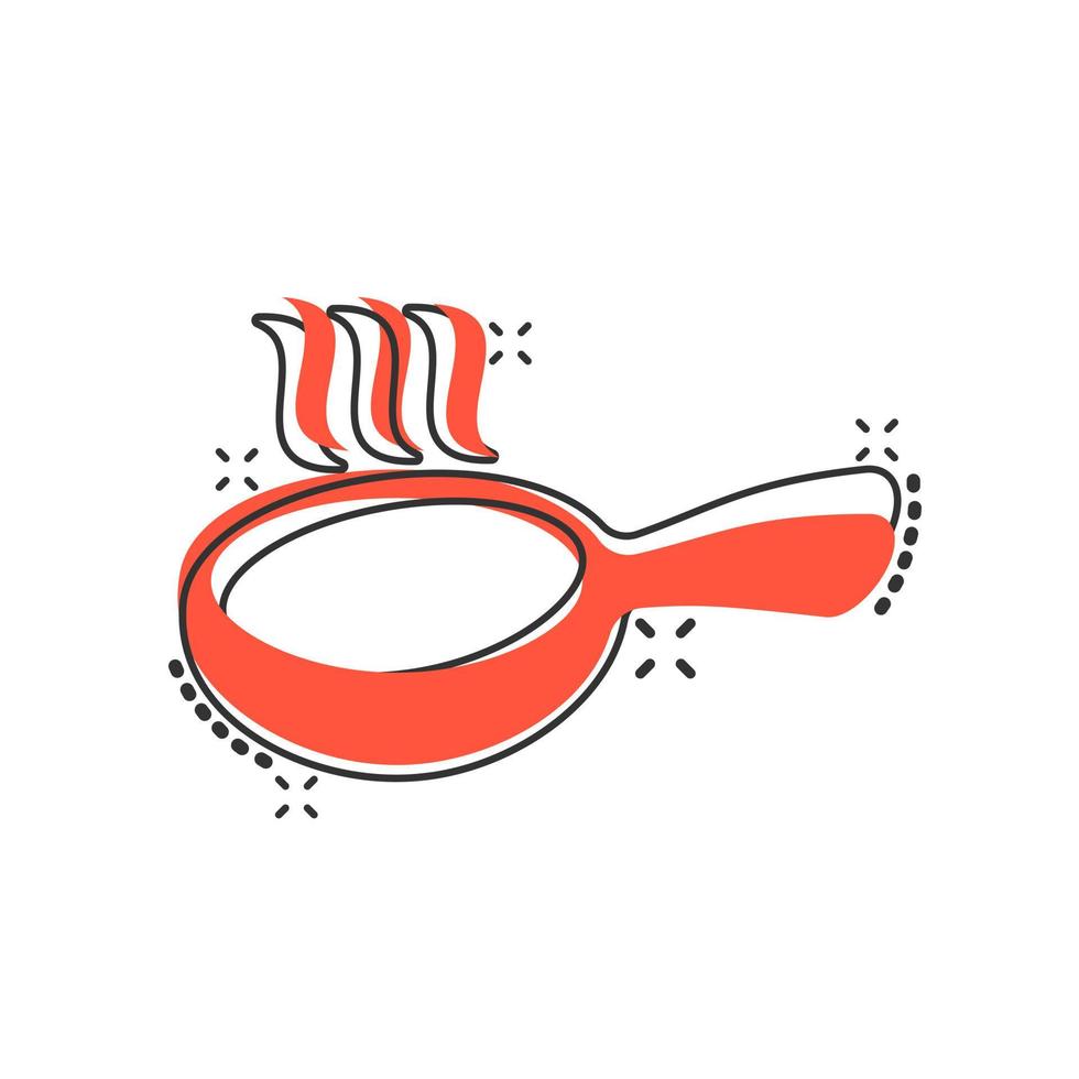 vektor tecknad serie fräsning panorera ikon i komisk stil. matlagning panorera begrepp illustration piktogram. stekpanna kök Utrustning företag stänk effekt begrepp.