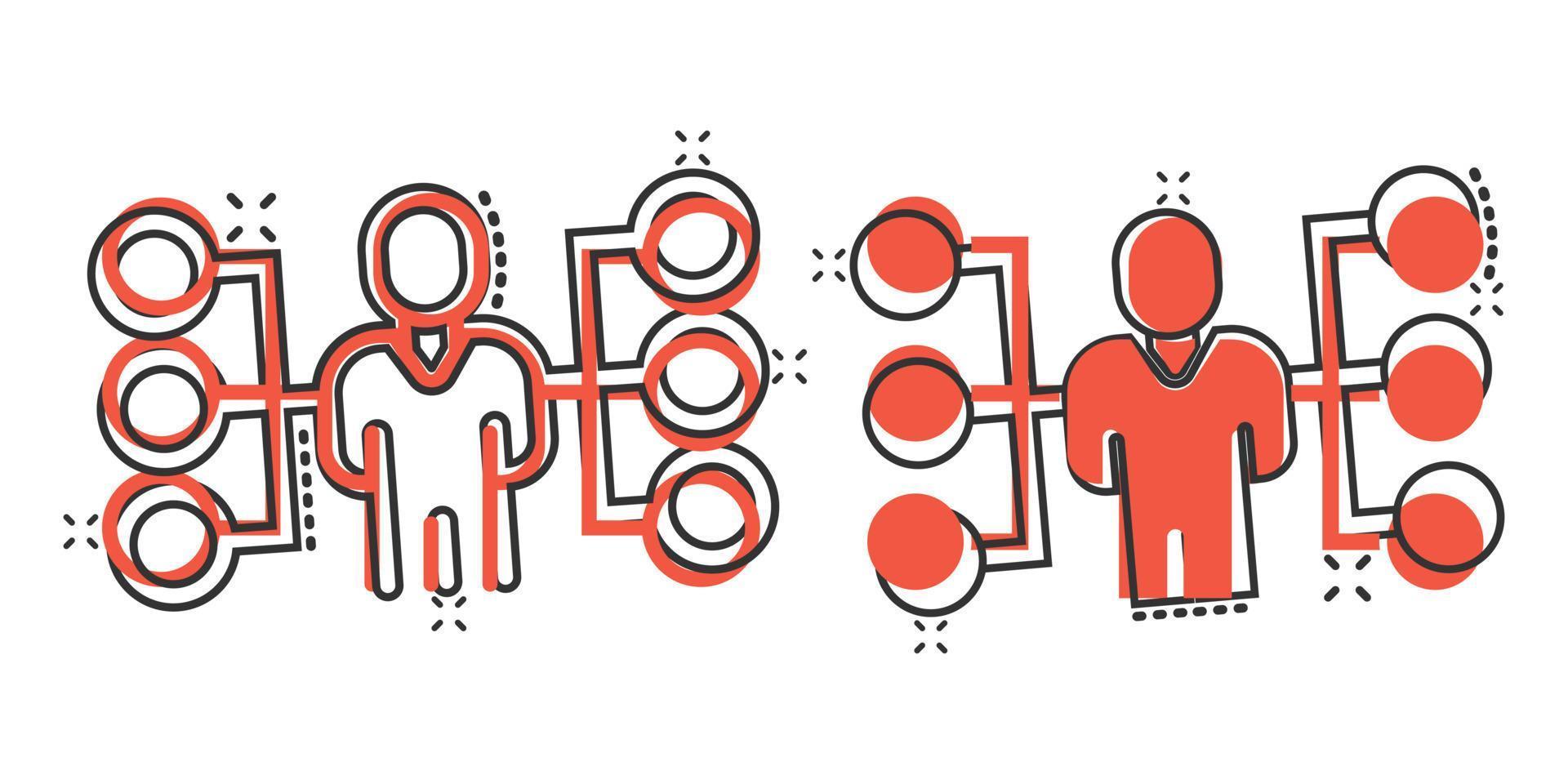 Corporate Organigramm Menschen Vektor Icon im Comic-Stil. leute zusammenarbeitskarikaturillustration auf weißem hintergrund. Teamwork-Splash-Effekt-Geschäftskonzept.