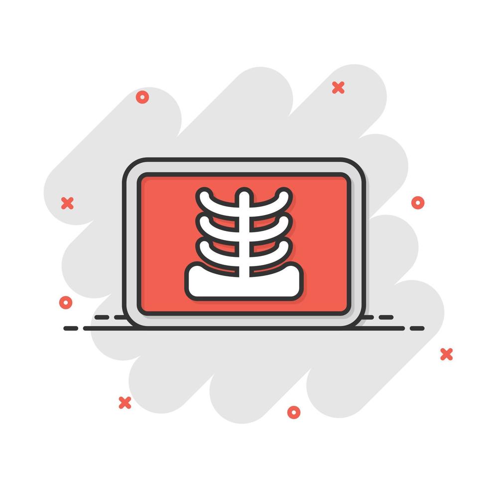röntgen ikon i komisk stil. radiologi tecknad serie vektor illustration på vit isolerat bakgrund. medicinsk skanna stänk effekt företag begrepp.