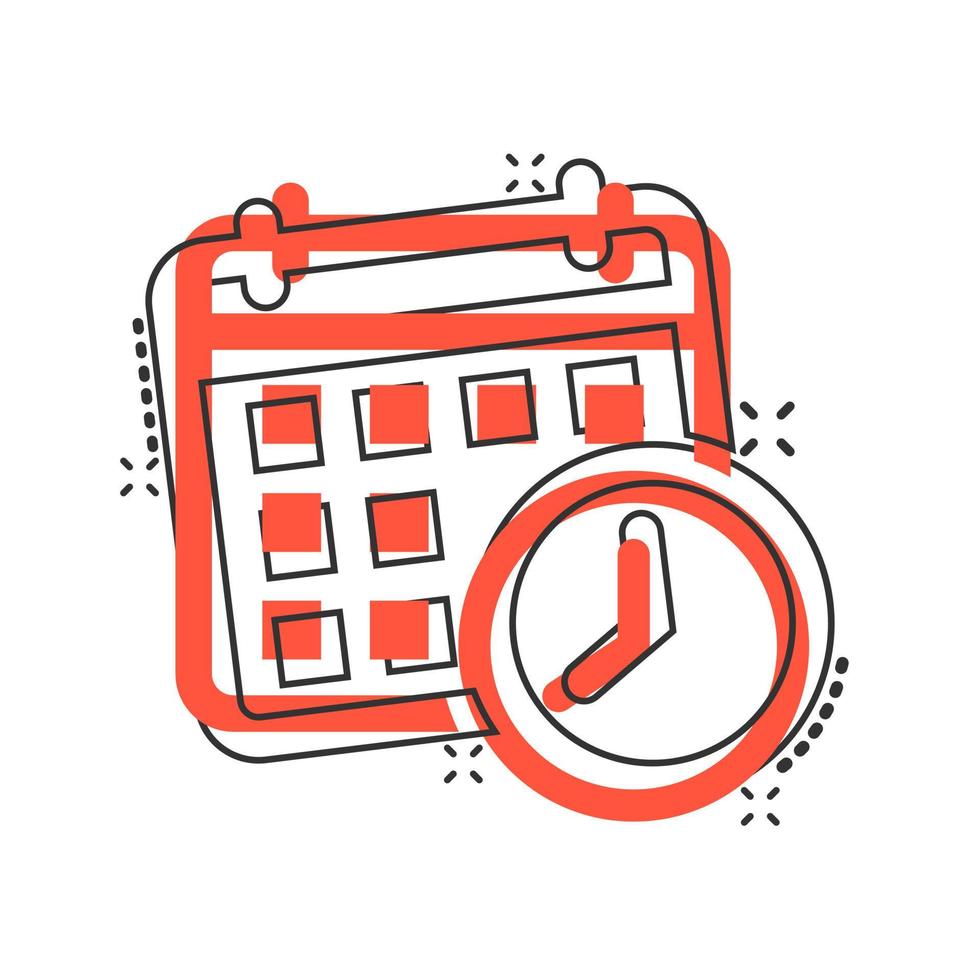 Kalender-Agenda-Symbol im Comic-Stil. planer vektor cartoon illustration piktogramm. Kalender-Business-Konzept-Splash-Effekt.