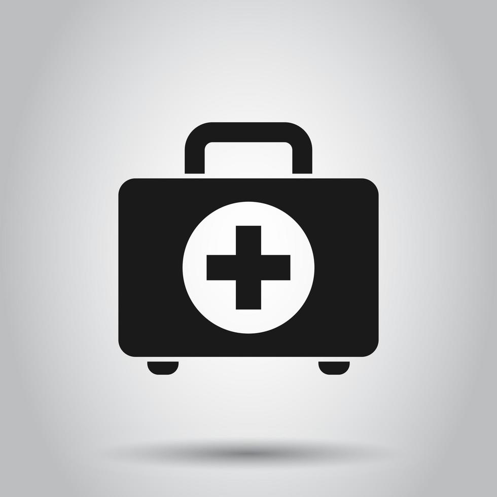 zuerst Hilfe Kit Symbol im eben Stil. Gesundheit, Hilfe und medizinisch Diagnose Vektor Illustration auf isoliert Hintergrund. Arzt Tasche Geschäft Konzept.