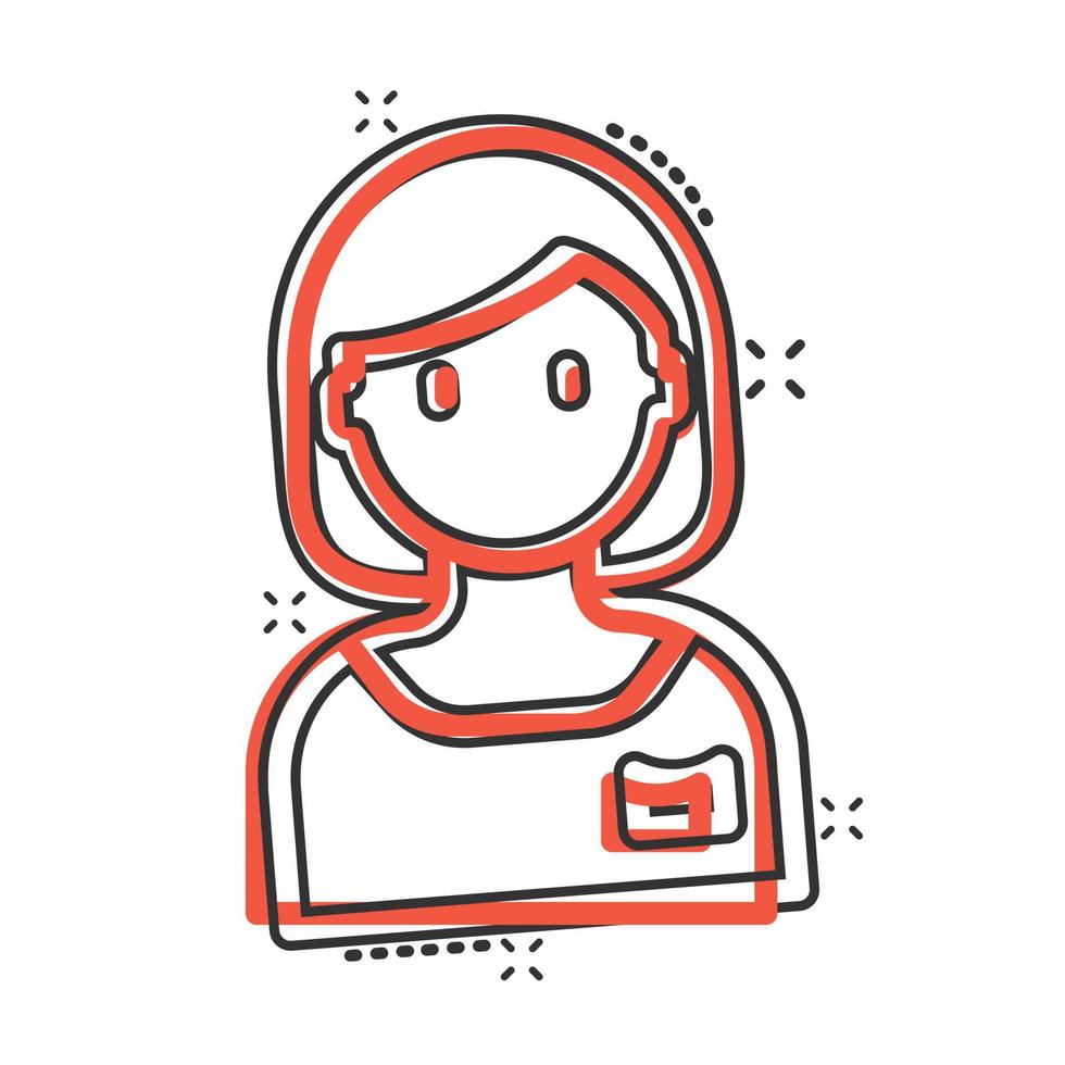 Frau Gesicht Symbol im Comic-Stil. Menschen Cartoon-Vektor-Illustration auf weißem Hintergrund. Geschäftskonzept mit Splash-Effekt für Partnerschaften. vektor