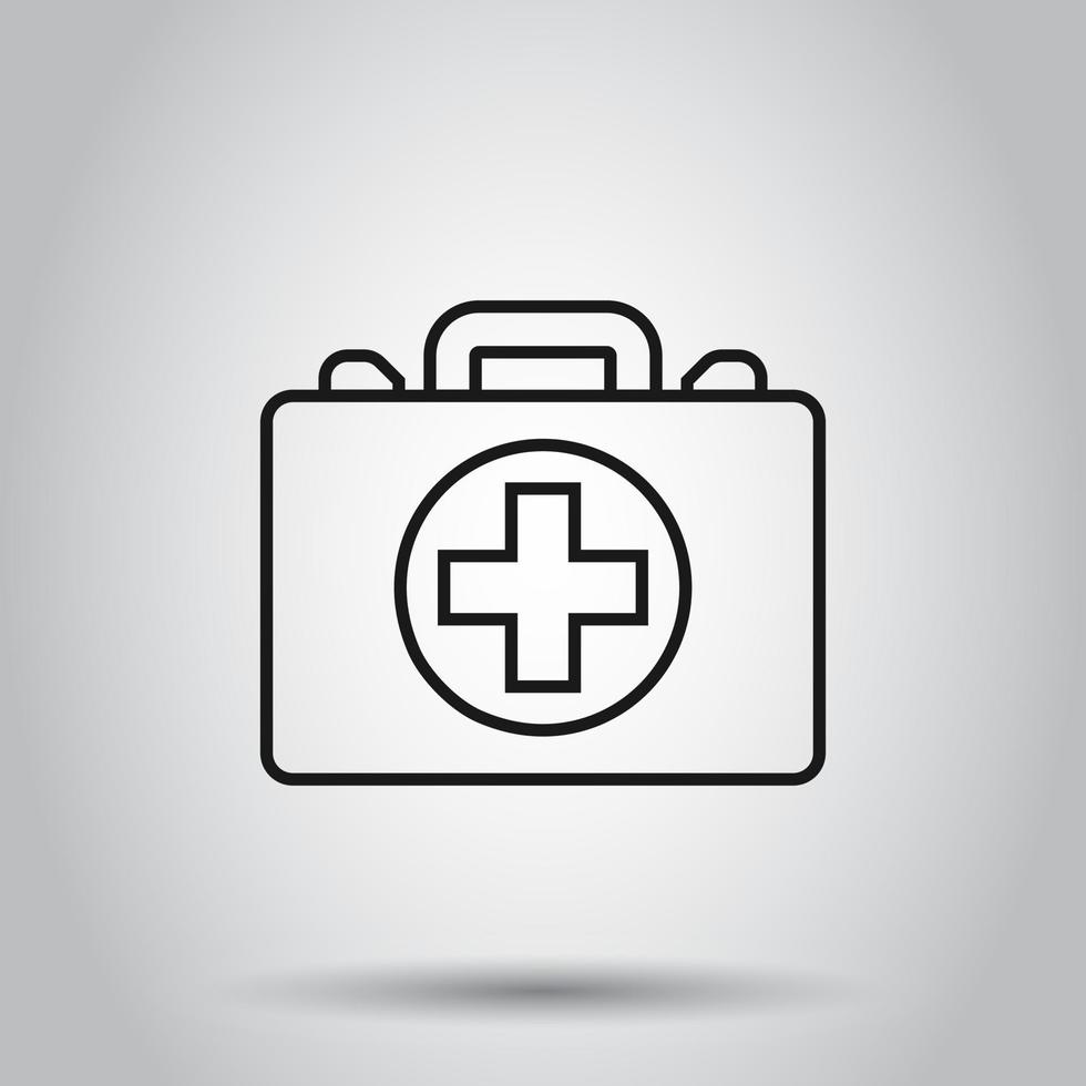 zuerst Hilfe Kit Symbol im eben Stil. Gesundheit, Hilfe und medizinisch Diagnose Vektor Illustration auf isoliert Hintergrund. Arzt Tasche Geschäft Konzept.