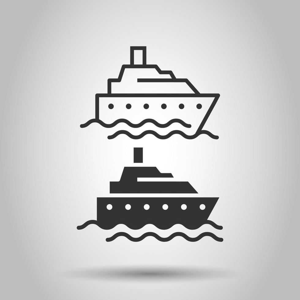 Tourismus-Schiff-Symbol im flachen Stil. Fischerboot-Vektorillustration auf weißem getrenntem Hintergrund. Tanker Ziel Geschäftskonzept. vektor