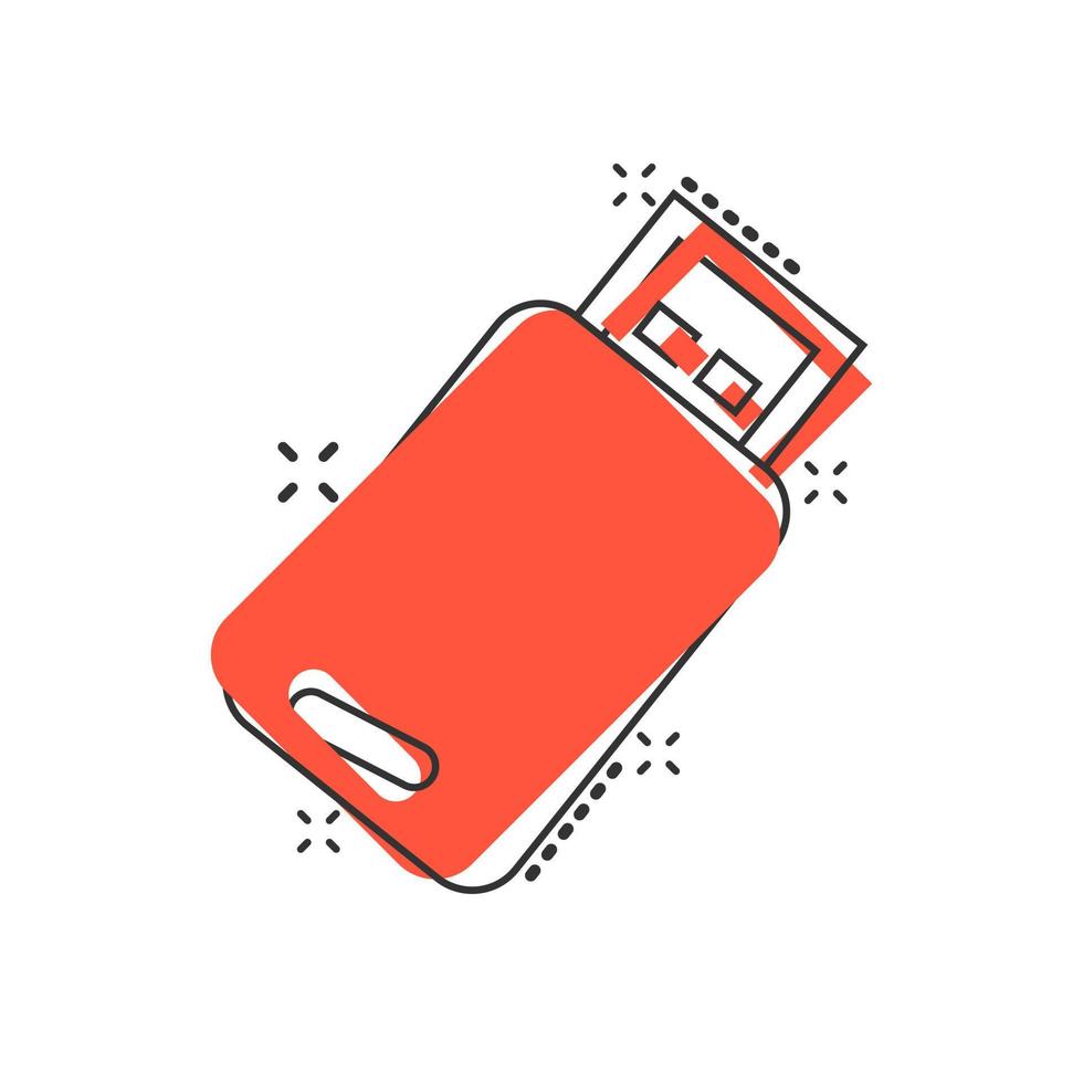 USB-Laufwerkssymbol im Comic-Stil. Flash-Disk-Vektor-Cartoon-Illustration auf weißem, isoliertem Hintergrund. Geschäftskonzept für den Splash-Effekt des digitalen Speichers. vektor