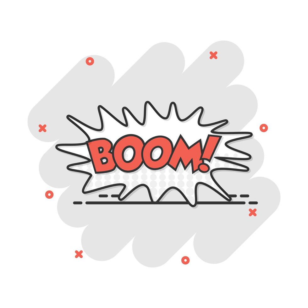 vektor tecknad serie bom komisk ljud effekter ikon i komisk stil. ljud bubbla Tal tecken illustration piktogram. bom företag stänk effekt begrepp.
