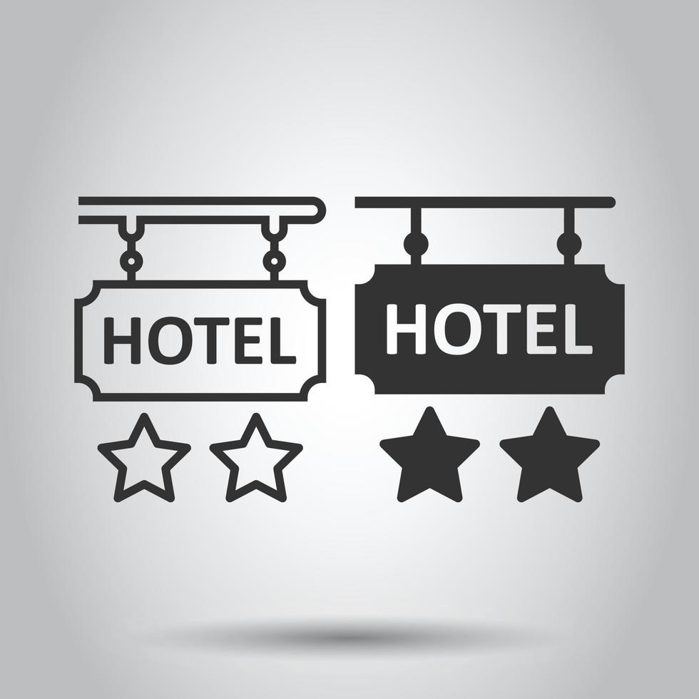 Hotel 2-Sterne-Schild-Symbol im flachen Stil. Inn-Vektor-Illustration auf weißem Hintergrund isoliert. Geschäftskonzept für Hostelzimmerinformationen. vektor
