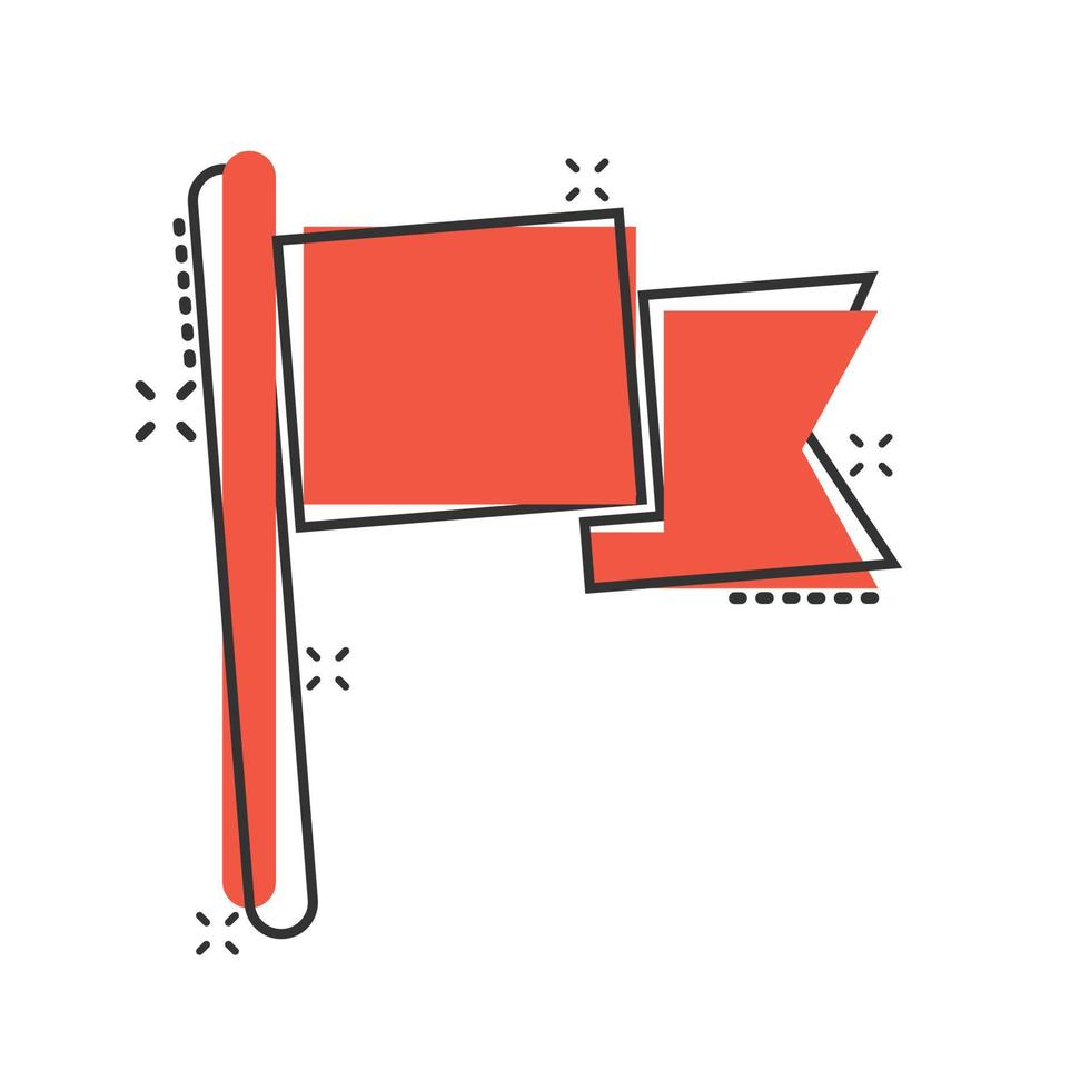 Flaggensymbol im Comic-Stil. Pin-Cartoon-Vektor-Illustration auf weißem Hintergrund isoliert. Geschäftskonzept mit Fahnenmast-Splash-Effekt. vektor