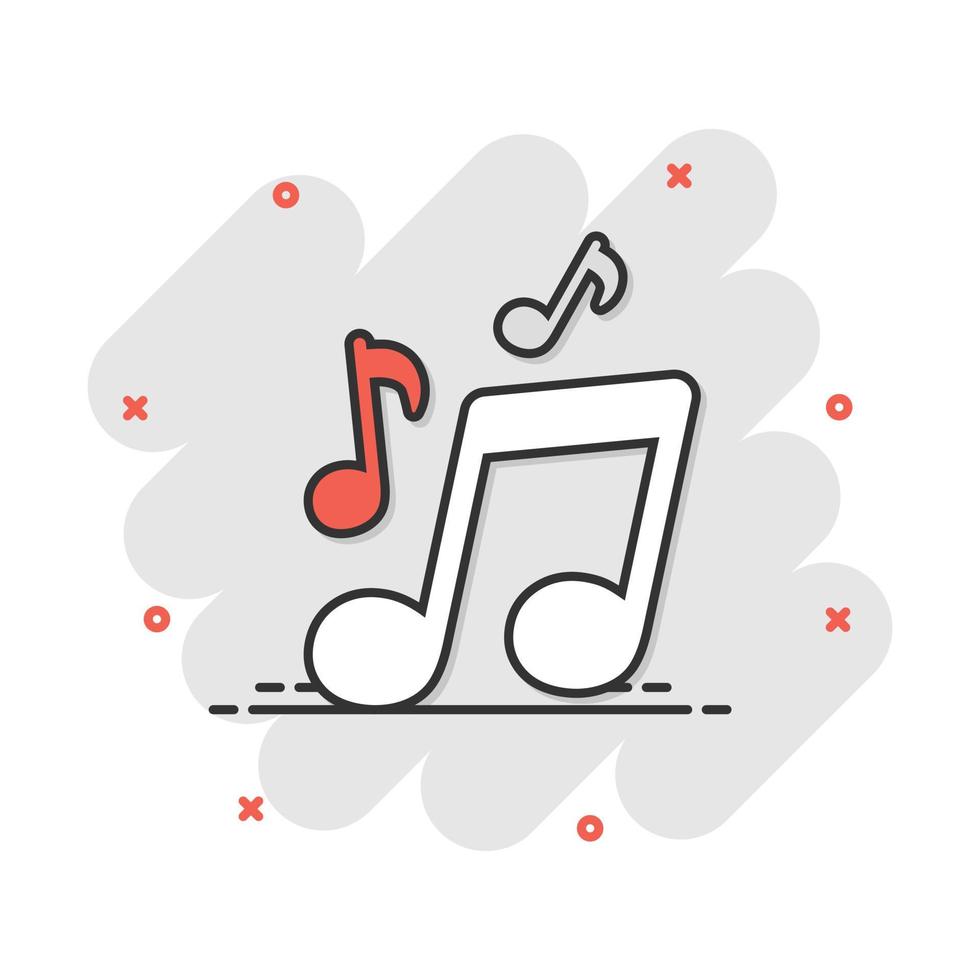vektor tecknad serie musik ikon i komisk stil. ljud notera tecken illustration piktogram. melodi musik företag stänk effekt begrepp.